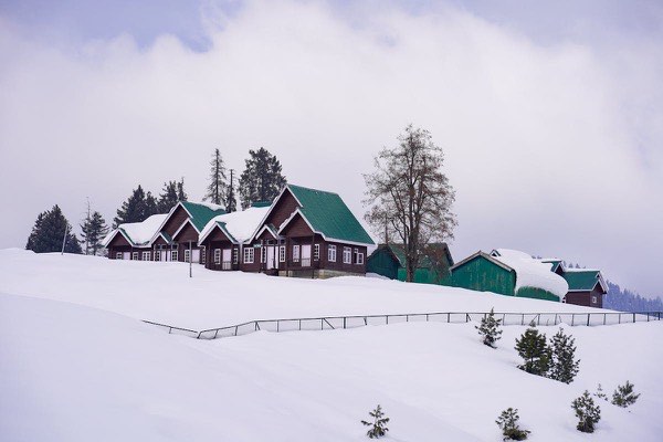 Snow-covered mountain village, Kashmir, India